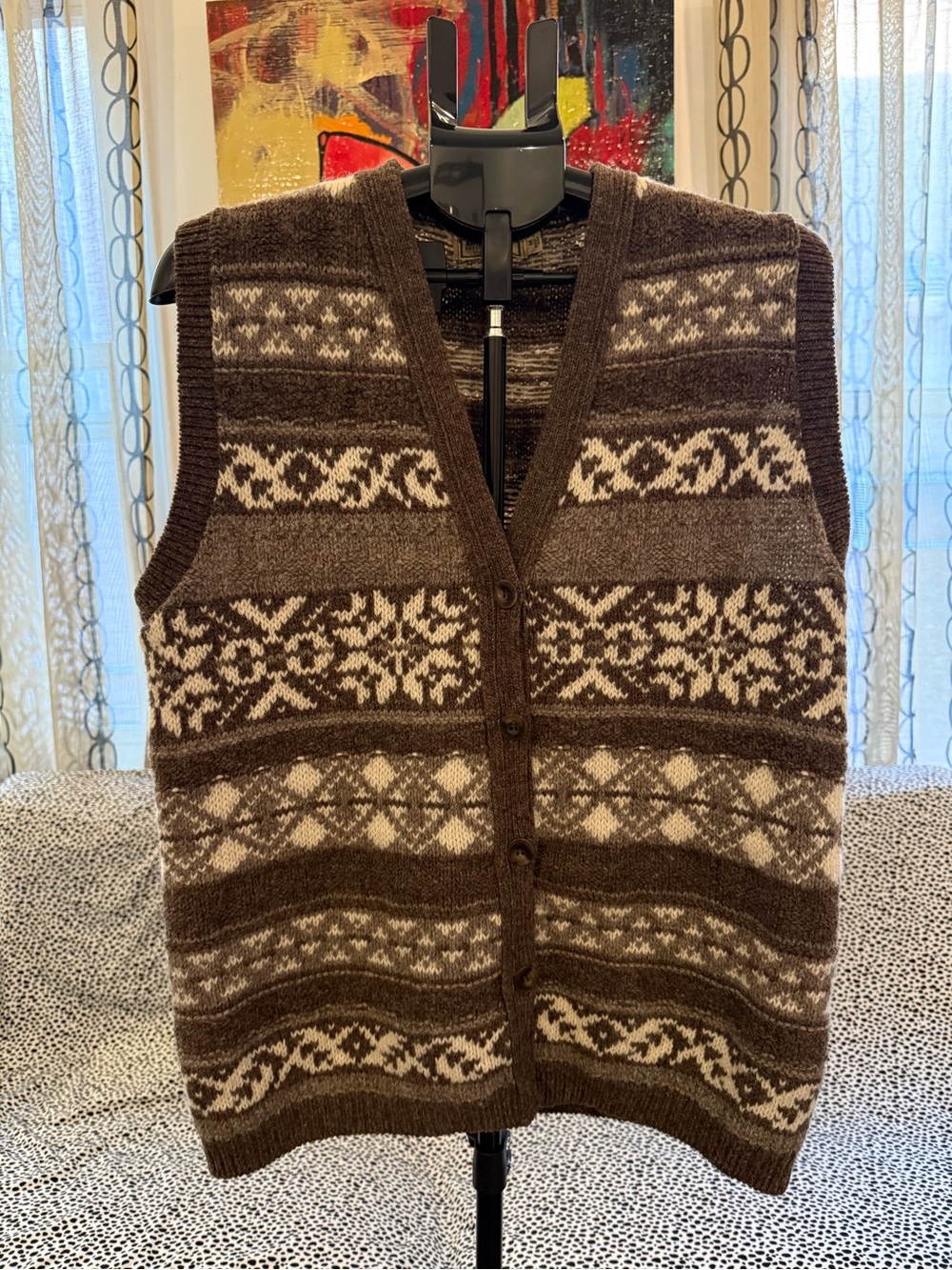 L.L. Bean Vintage Brown and Cream Fair Isle Wool Vest